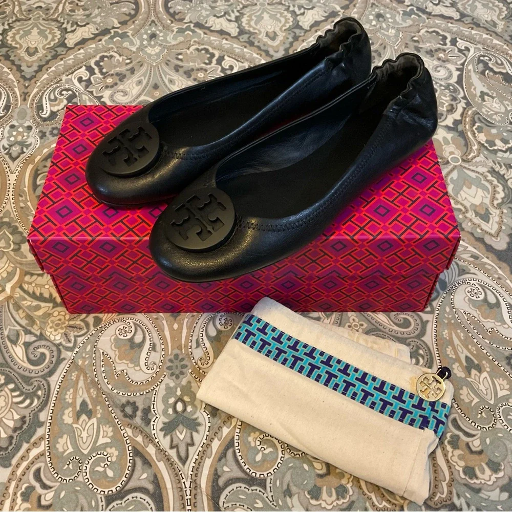 Mint Tory Burch Minnie Travel Ballet With Powder Coated Logo Nappa Leather 8.5 M